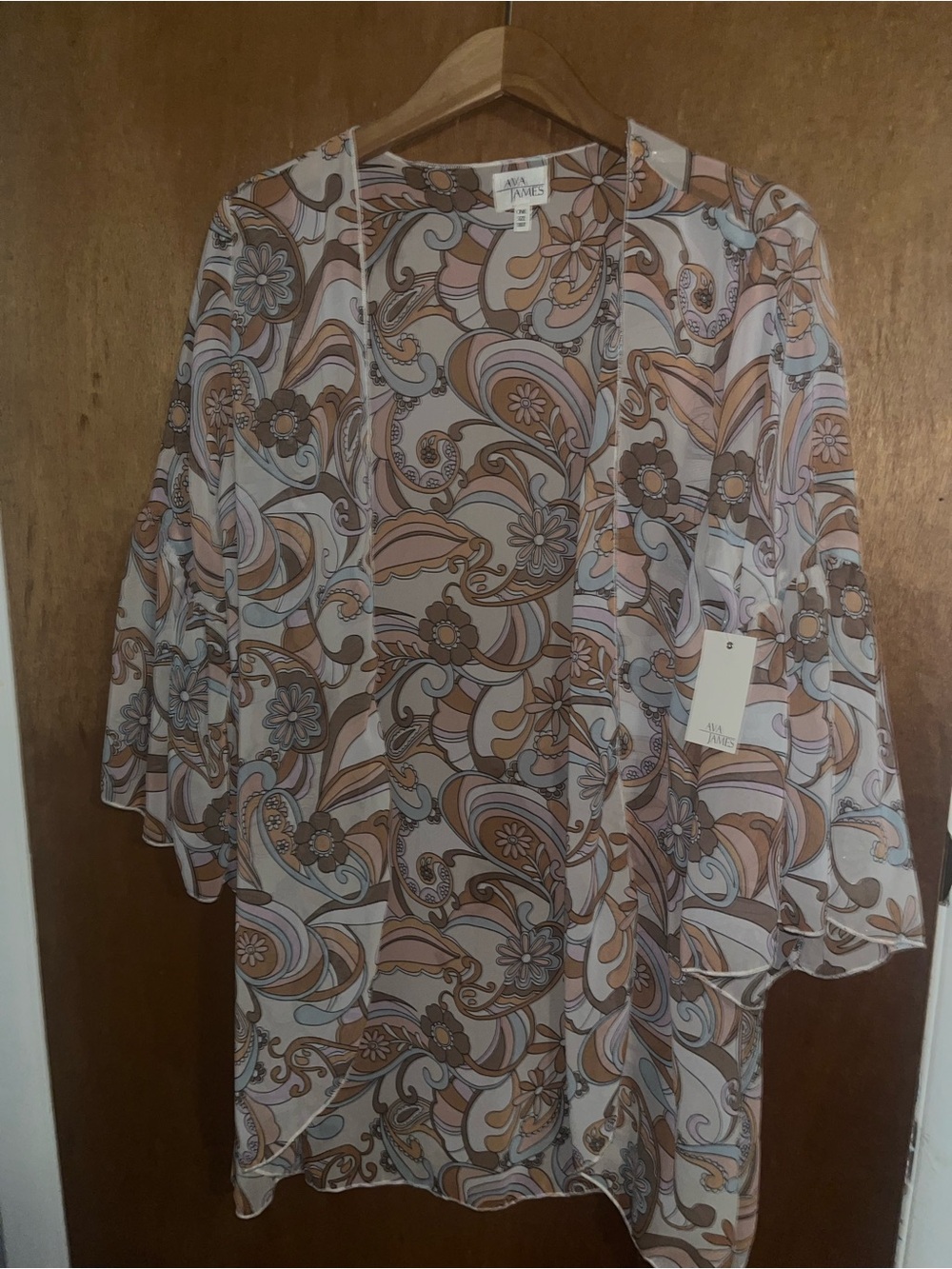 Ava James Sheer Paisley Kimono Cardigan - Pink & Brown
